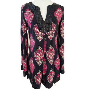 Y2K INC International Concepts Sequin Tunic Top Women's M Pink Paisley Festival